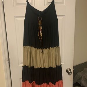 Just Love 1X Maxi Dress NWOT Beaded Halter Sun Dress Knit Color Block BEACH